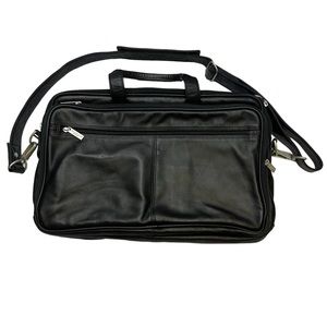 Kenneth Cole Black Leather Multi-Section Weekender Laptop Bag